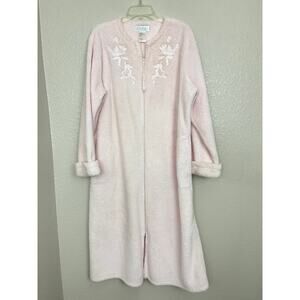 Collette Miss Elaine Pink Plush Zip Robe Floral Grandma Core XL